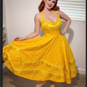 1950”s repo Halter Fringe Swing Dress Med